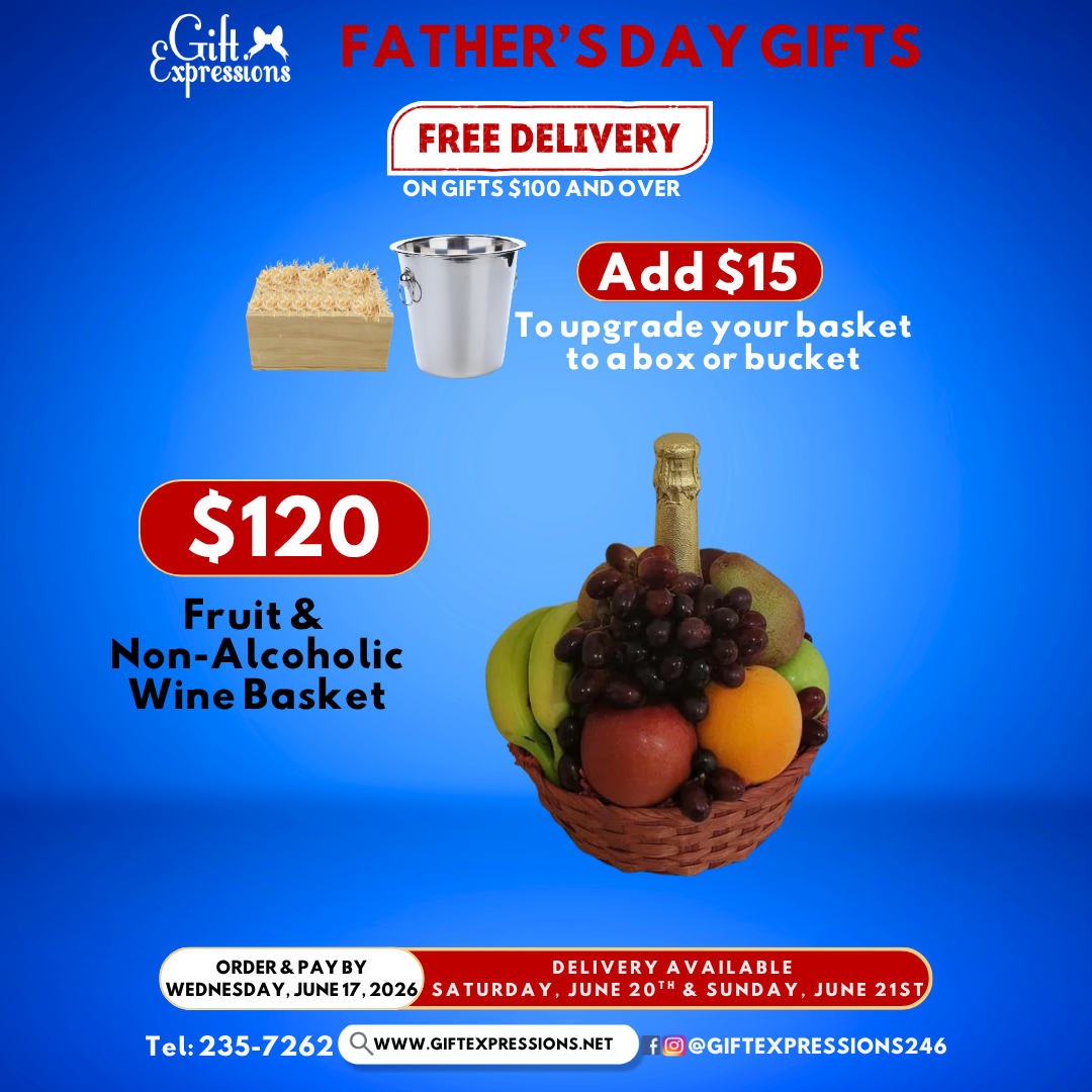 Fruit & Non-Alcoholic Wine Basket (Optional Box or Bucket Upgrade +$15)