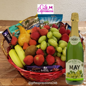 Elegant Fruit, Snacks & Non-Alcoholic Wine Basket