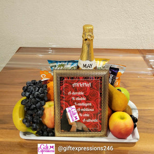 Customised Frame, Fruit, Snacks & Non-Alcoholic Wine Basket