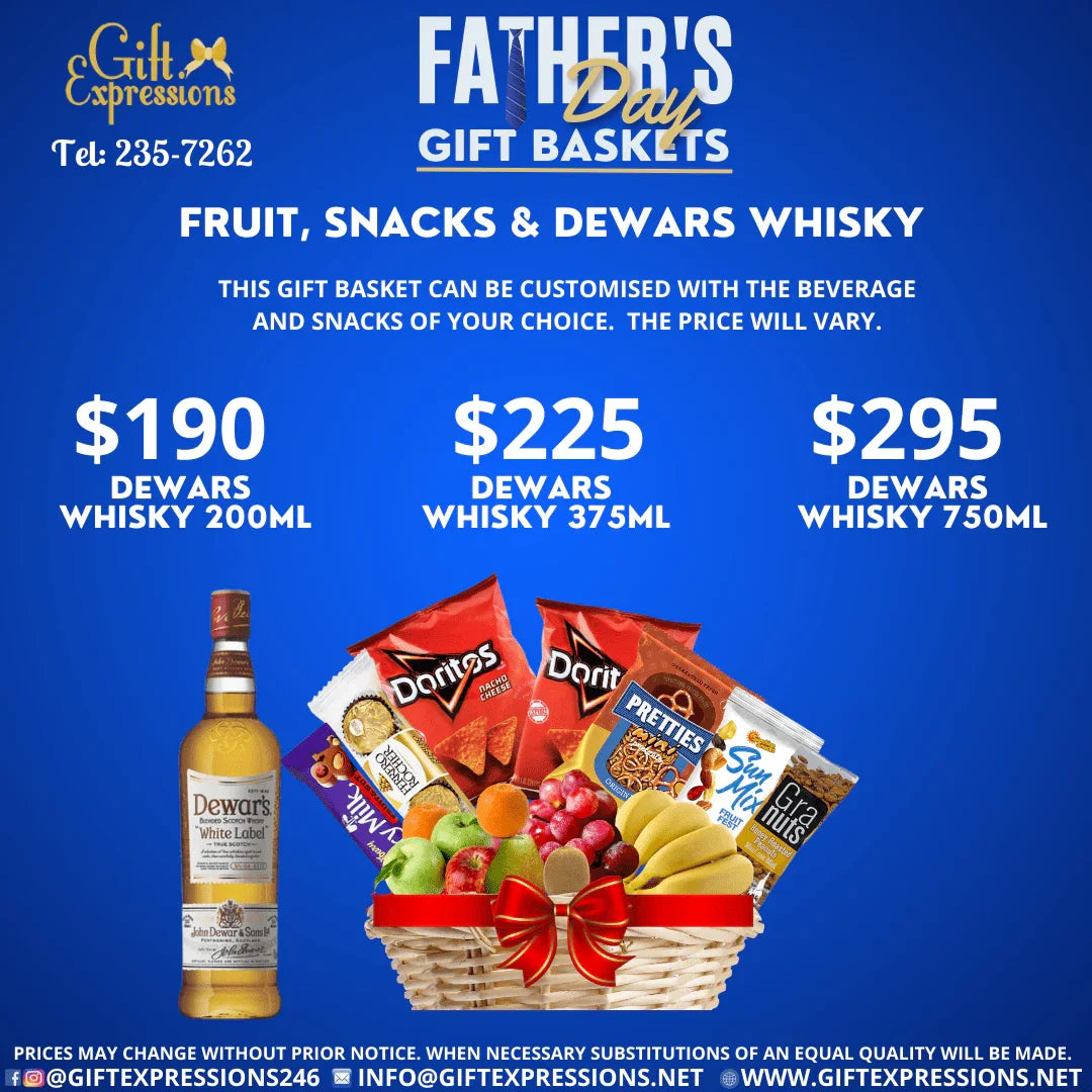 Fruit, Snacks & Dewars Whisky (200ml $190 /375ml $225 /750ml $$295) - Gift Expressions