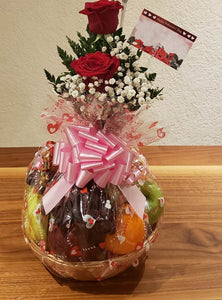 Fruit Basket With 2 Roses in a Bud Vase Gift Expressions   