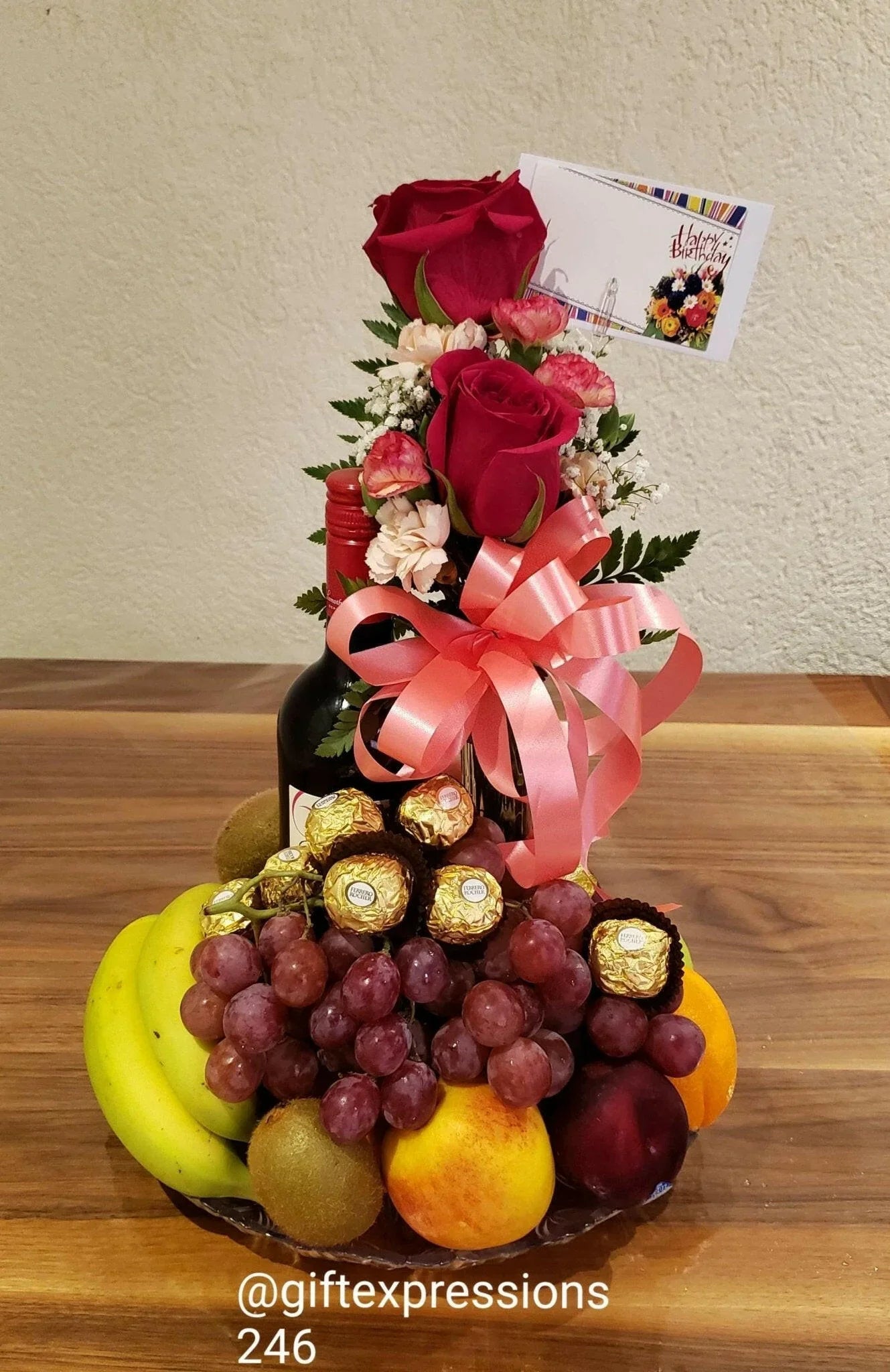 Expressions Wine, Fruit, Flowers & Ferrero Rocher Basket - Gift Expressions