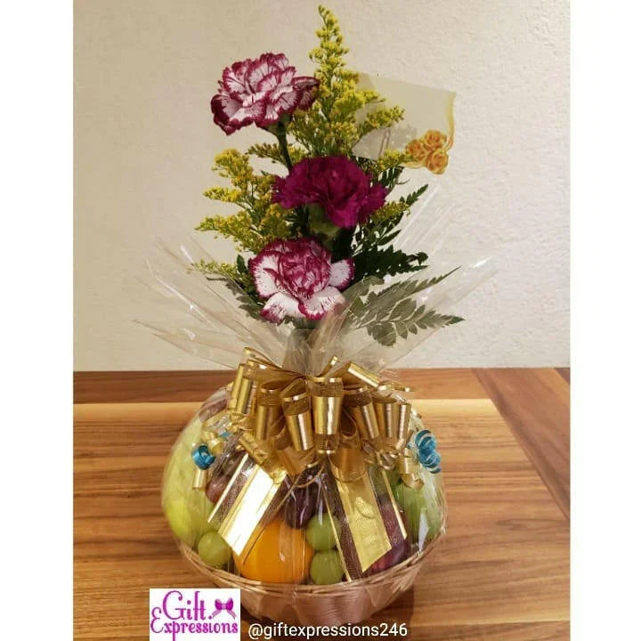Fruit Basket With Flowers in a Bud Vase - Gift Expressions
