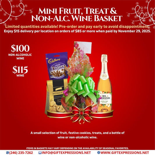 Mini Fruit, Treat and Non-Alcoholic Wine Basket