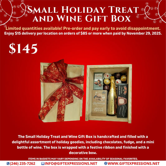 Gift Expressions Small Holiday Treat and Wine Gift Box