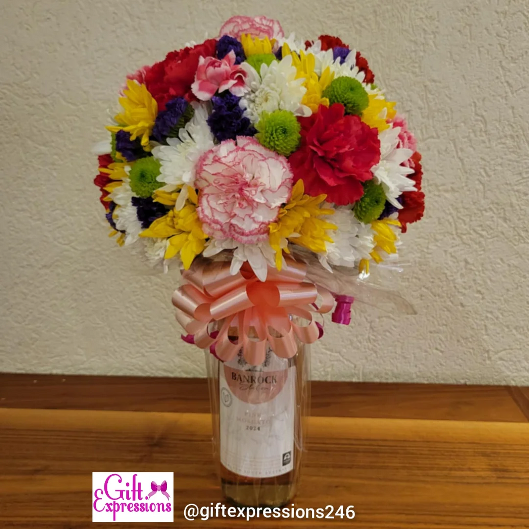 Floral Elegance Wine Bottle Bouquet
