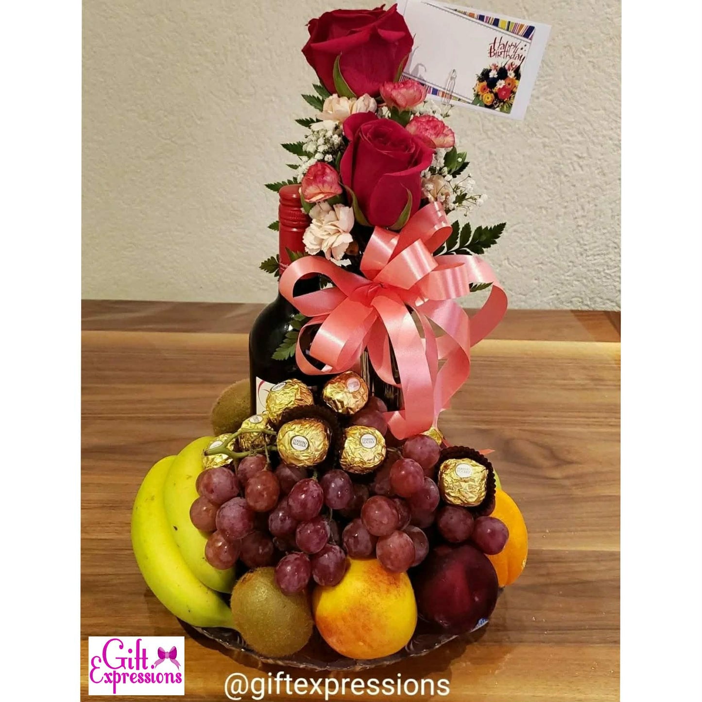 Expressions Wine, Fruit, Flowers & Ferrero Rocher Basket
