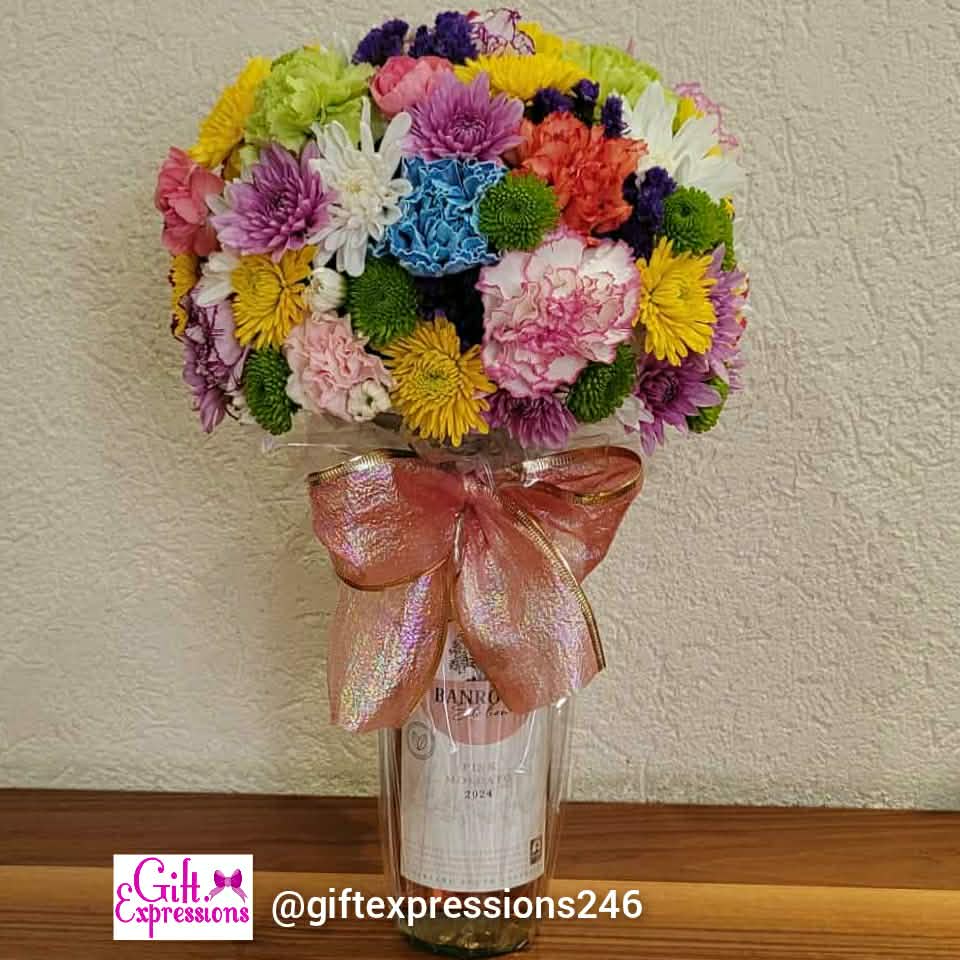 Floral Elegance Wine Bottle Bouquet (Large$175/Medium$150/Small$135)