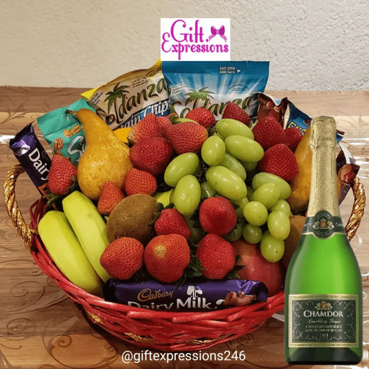 Elegant Fruit, Snacks & Non-Alcoholic Wine Basket - Gift Expressions   