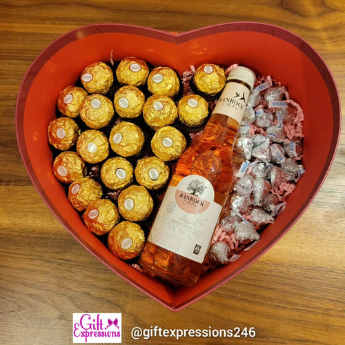 Heart Box filled with Ferrero Rocher, Hershey's Kisses & a Mini Wine - Gift Expressions   