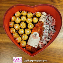 Load image into Gallery viewer, Customised Frame &amp; Heartbox with Ferrero Rocher, Hershey&#39;s Kisses &amp; a Mini Wine

