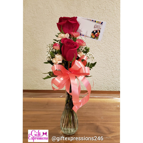 2 Roses & Minis in a Bud Vase Gift Expressions   