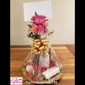 2 Roses in a Bud Vase, Ferrero Rocher Chocolates, Bath & Bodyworks & a Wine Gift Expressions   