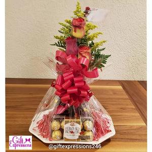 3 Roses in a Bud Vase, a Wine & Ferrero Rocher Chocolates Gift Expressions   