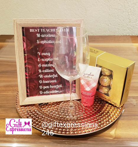 Gift Basket with a Name Frame, 1 Box of Ferrero Rocher Chocolates 150g, 1 Wine Glass & 1 Full Size Bath & Body Works Cream Gift Expressions   