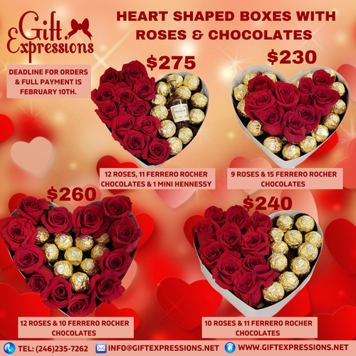Heart Shaped Boxes With Roses & Chocolates Gift Expressions   