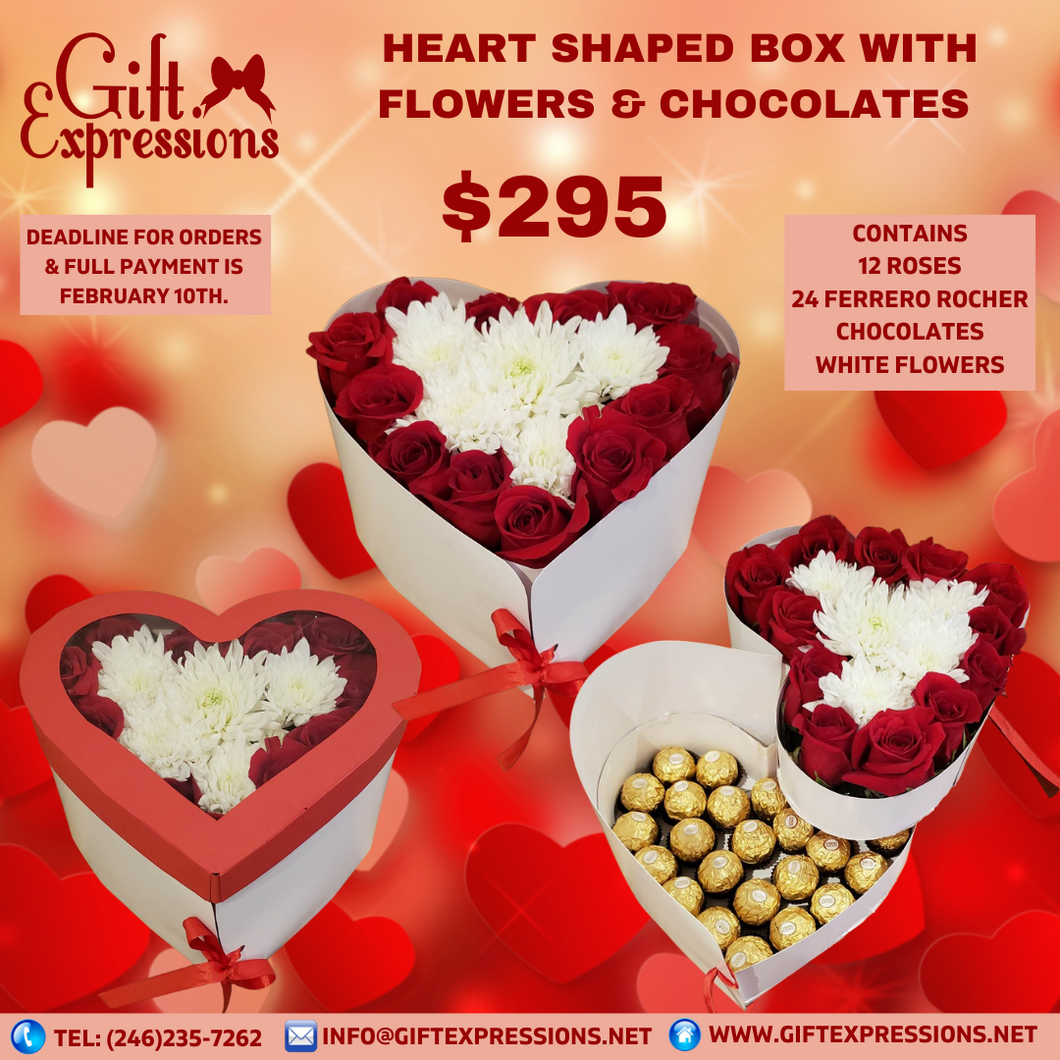 Heart Shaped Double Layer Box With Flowers & Chocolates Gift Expressions   
