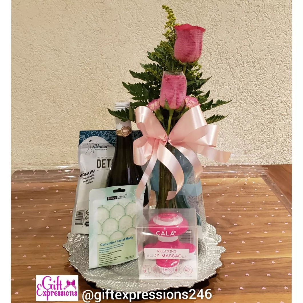 Spa Basket with 2 Roses in a Bud Vase Gift Expressions   