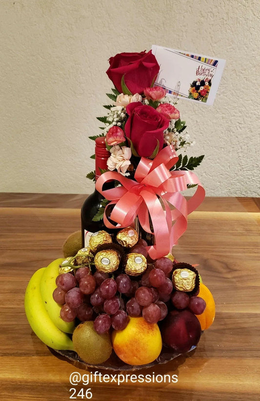 Expressions Wine, Fruit, Flowers & Ferrero  Rocher Basket - Gift Expressions   